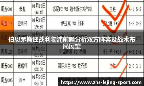 伯恩茅斯迎战利物浦前瞻分析双方阵容及战术布局展望